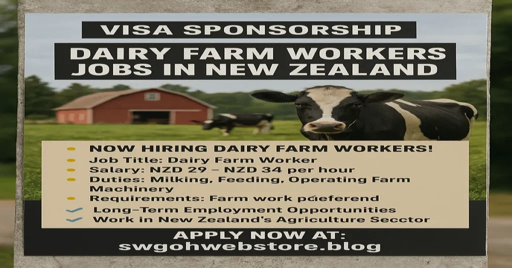 Visa Sponsorship Dairy Farm Workers Jobs in New Zealand (2025)